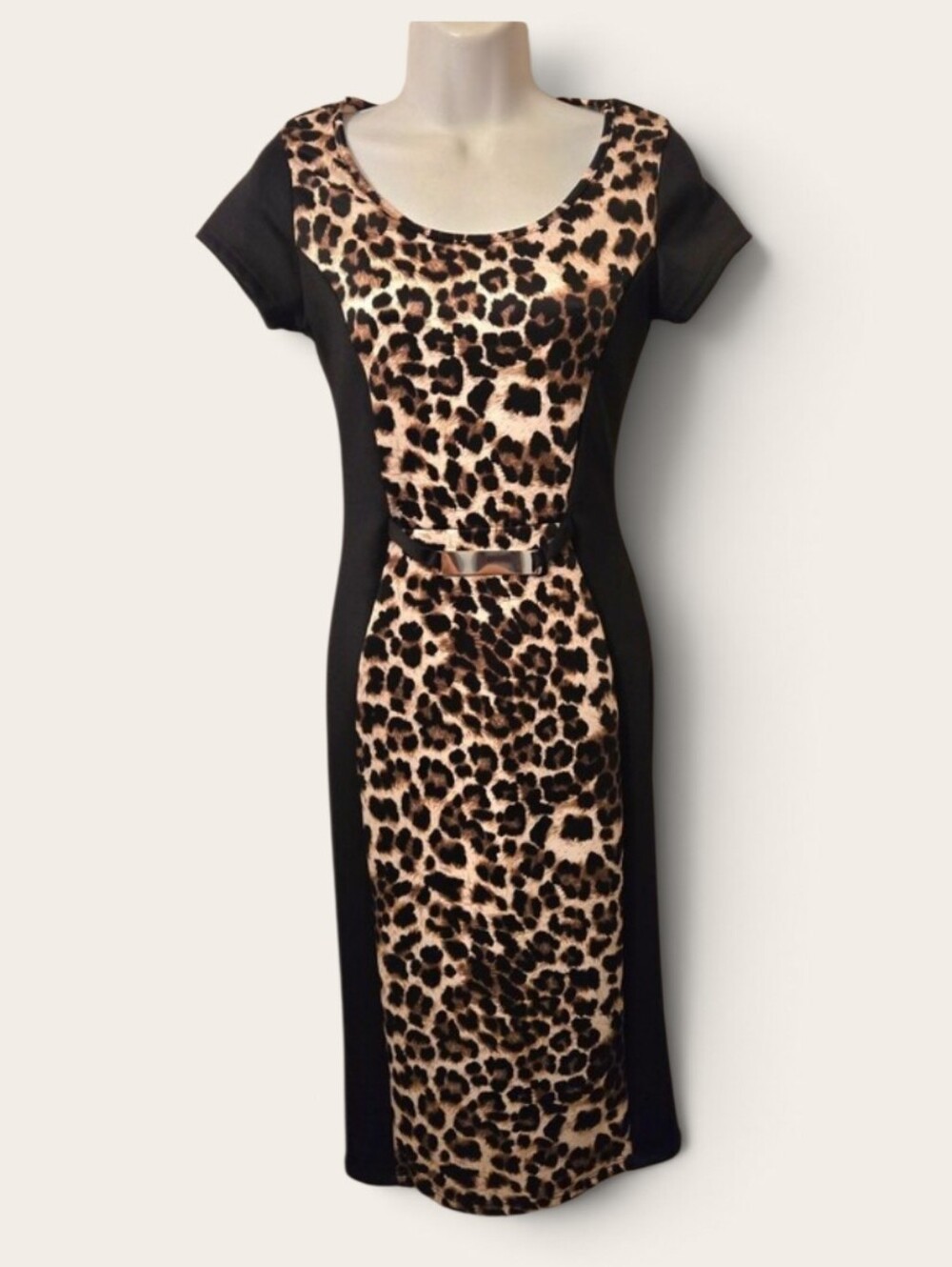 Annabelle USA Leopard Print Cap Sleeve Sheath Dress Small